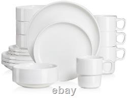 LOVECASA 16-Piece Dinnerware Set Porcelain Dinner Plates Cereal Bowls and Mugs
