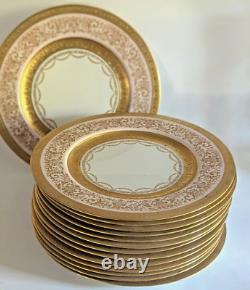 Laurelton Ware Fondeville Gold Encrusted Pink 14p Lot Dinner Plates 10.5