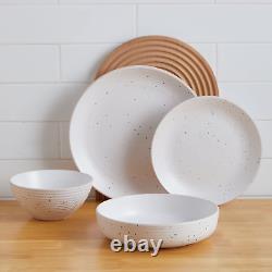 Lauren Modern Stoneware 16-Piece round Dinnerware Set, Plates and Bowls Set, Dis