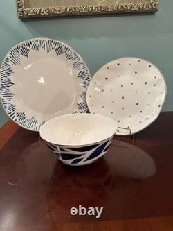 Lenox Blue Bay 12-Piece Porcelain Dinner Set White Blue Plates Bowls