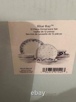 Lenox Blue Bay 12-Piece Porcelain Dinner Set White Blue Plates Bowls