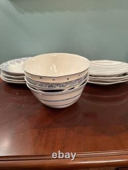 Lenox Blue Bay 12-Piece Porcelain Dinner Set White Blue Plates Bowls