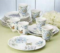 Lenox Butterfly Meadow Blue 18-Piece Dinnerware Set Service for 6 Plates & Mugs