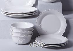 Lenox Butterfly Meadow Carved Vanilla White 12-piece Dinnerware Set for 4 NEW