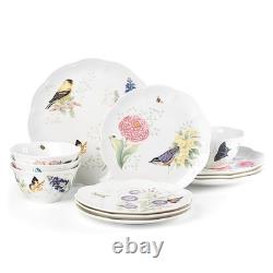 Lenox Butterfly Meadow Flutter 16 Piece Porcelain Dinnerware Set with Birds