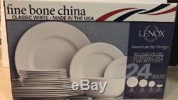 Lenox Classic White Fine Bone China American 24-piece Dinnerware Set USA Serve 6