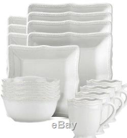 Lenox French Perle Bead 16-pc Scalloped Square Dinnerware Set for 4 in 2 colors