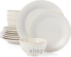 Lenox French Perle Groove 12 pc Embossed Stoneware Dinnerware Set Service for 4