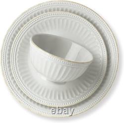 Lenox French Perle Groove 12 pc Embossed Stoneware Dinnerware Set Service for 4