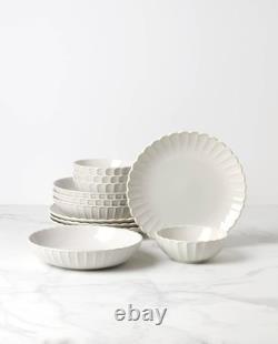 Lenox French Perle Scallop White 12-Piece Dinnerware Set, Service for 4