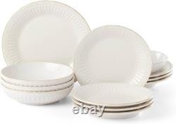 Lenox French Perle White Groove 12-Piece Dinner Salad Plate Bowl Set