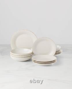 Lenox French Perle White Groove 12-Piece Dinner Salad Plate Bowl Set