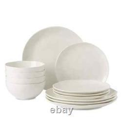 Lenox H1021 Bay Colors White Solid 12 Piece Dinnerware Set Service for 4