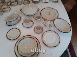 Lenox Hamilton White/Gold Porcelain Dinner Set Plates Bowls Cups Serving for 16