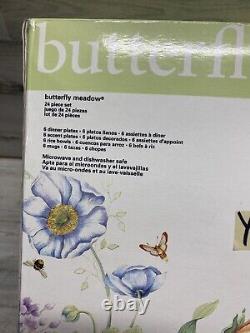 Lenox Porcelain Butterfly Meadow 24 Piece Dinnerware Set 883090 New