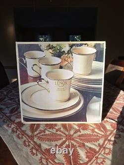 Lenox Solitaire 12-Piece China Dinner Set White/Gold Rim Solid Round NEW SEALED
