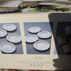 Lenox Solitaire 12-Piece China Dinner Set White/Gold Rim Solid Round NEW SEALED