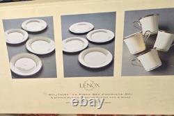 Lenox Solitaire 12-Piece China Dinner Set White/Gold Rim Solid Round NEW SEALED