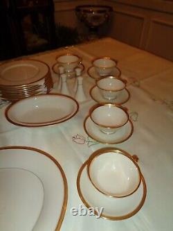 Lenox Tuxedo Gold China 59 Piece Total Place Settings Plus Serving Pieces