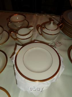 Lenox Tuxedo Gold China 59 Piece Total Place Settings Plus Serving Pieces