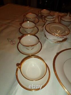 Lenox Tuxedo Gold China 59 Piece Total Place Settings Plus Serving Pieces