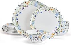 Lightweight Bone China 12 Piece Dinnerware Plate Bowl Set Service for 4