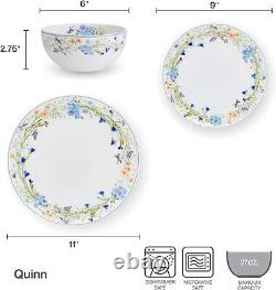 Lightweight Bone China 12 Piece Dinnerware Plate Bowl Set Service for 4