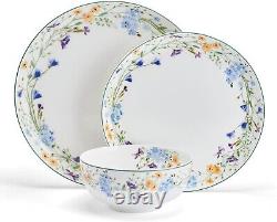 Lightweight Bone China 12 Piece Dinnerware Plate Bowl Set Service for 4