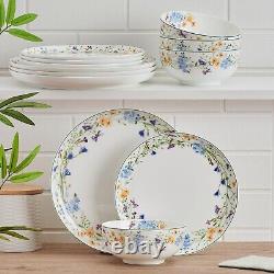 Lightweight Bone China 12 Piece Dinnerware Plate Bowl Set Service for 4