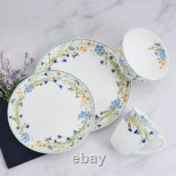 Lightweight Bone China 12 Piece Dinnerware Plate Bowl Set Service for 4