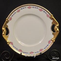 Limoges Bernardaud B&Co Cake Plate with6 Dessert Plates Pink Rose Gold 1914-1930's