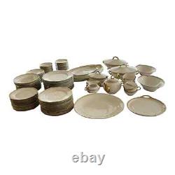 Limoges dinnerware set white and gold for 12, 104 pieces, includes 17 serving pc