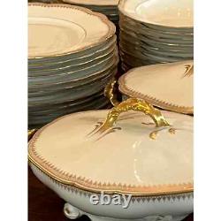 Limoges dinnerware set white and gold for 12, 104 pieces, includes 17 serving pc