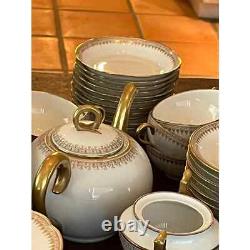 Limoges dinnerware set white and gold for 12, 104 pieces, includes 17 serving pc