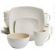 Linen Square 48 Piece Dinnerware Set Serves 12 Place White Dish Bowl Plate Cup