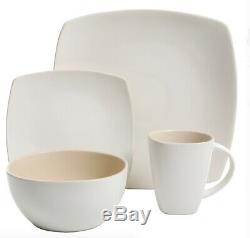 Linen Square 48 Piece Dinnerware Set Serves 12 Place White Dish Bowl Plate Cup