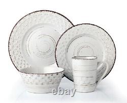 Lorren Home Trends 16 Piece Distressed Weave Dinnerware Set-white