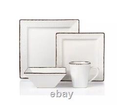 Lorren Home Trends 16 Piece Square Stoneware Dinner Set, Service for 4, White