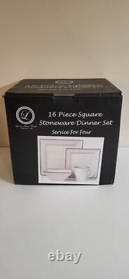 Lorren Home Trends 16 Piece Square Stoneware Dinner Set, Service for 4, White