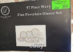 Lorren Home Trends 57-Piece Catherine Wavy Porcelain Dinnerware Set NEW IN BOX