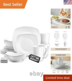 Luna Plates and Bowls Sets, 16 Piece Modern Porcelain Dish Set for 4, Chip an
