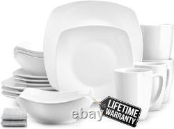 Luna Plates and Bowls Sets, 16 Piece Modern Porcelain Dish Set for 4, Chip an