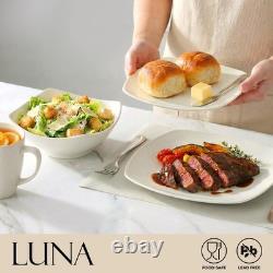 Luna Plates and Bowls Sets, 16 Piece Modern Porcelain Dish Set for 4, Chip an