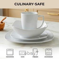 Luna Plates and Bowls Sets, 16 Piece Modern Porcelain Dish Set for 4, Chip an