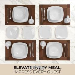 Luna Plates and Bowls Sets, 16 Piece Modern Porcelain Dish Set for 4, Chip an