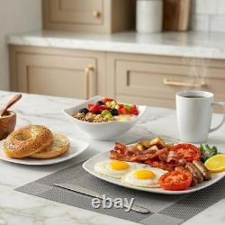 Luna Plates and Bowls Sets, 16 Piece Modern Porcelain Dish Set for 4, Chip an