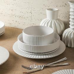 Lusso Stoneware Dinnerware Set, 16-Piece Service for 4, White