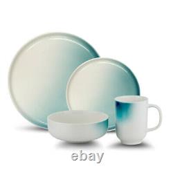 Luster Green 16 Piece Green and White Porcelain Dinnerware Set, Service for 4