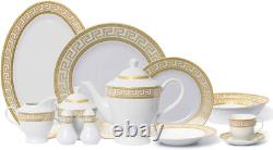 Luxury 57-Pc Gold Greek Key Dinnerware Set for 8 Elegant Tableware
