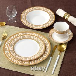 Luxury 57-Pc Gold Greek Key Dinnerware Set for 8 Elegant Tableware